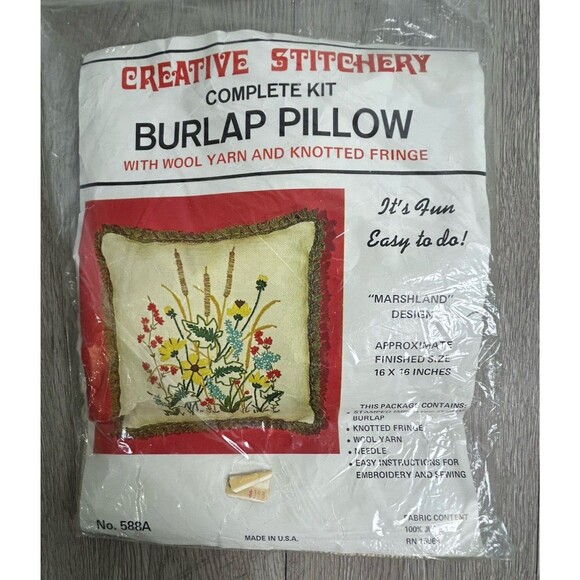 VTG Creative Stitchery Crewel Embroidery Burlap Pillow Kit Marshland Unopened - Picture 1 of 5